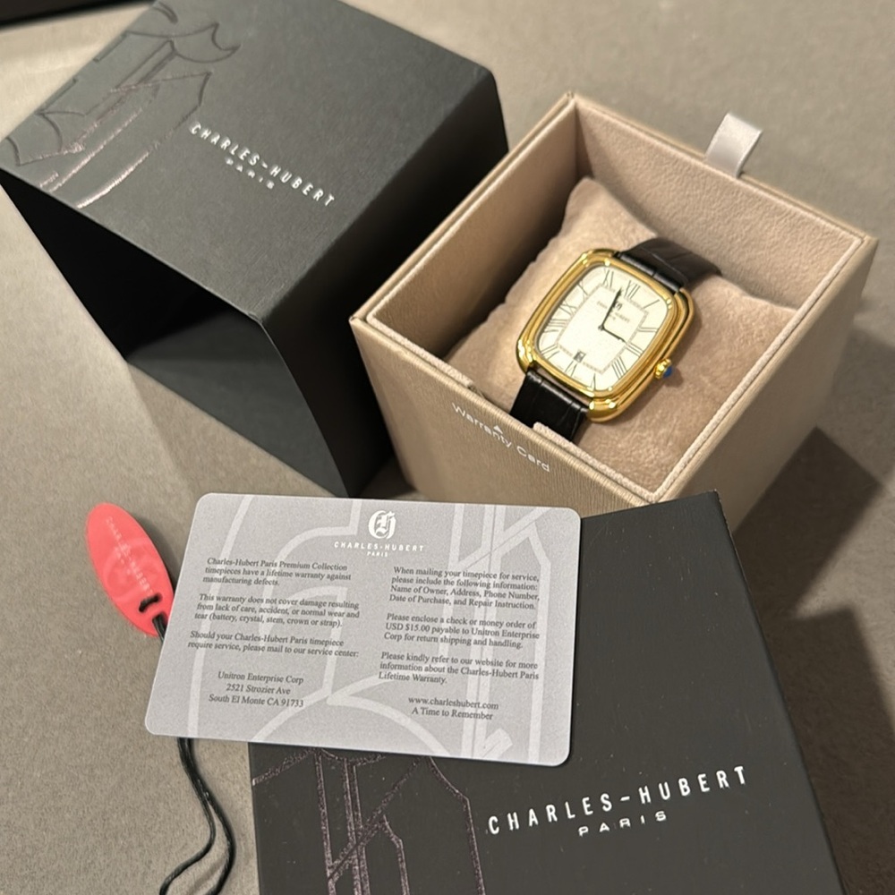 Charles-Hubert Gold Case Watch with Black Strap